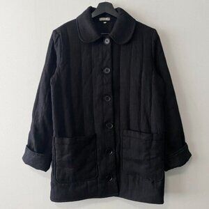 LINENIDstudio Ctom Made Black Quilted Linen Padded Jacket With Pockets